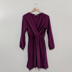 Amour Vert Purple Long Sleeve Silk Dress Size M